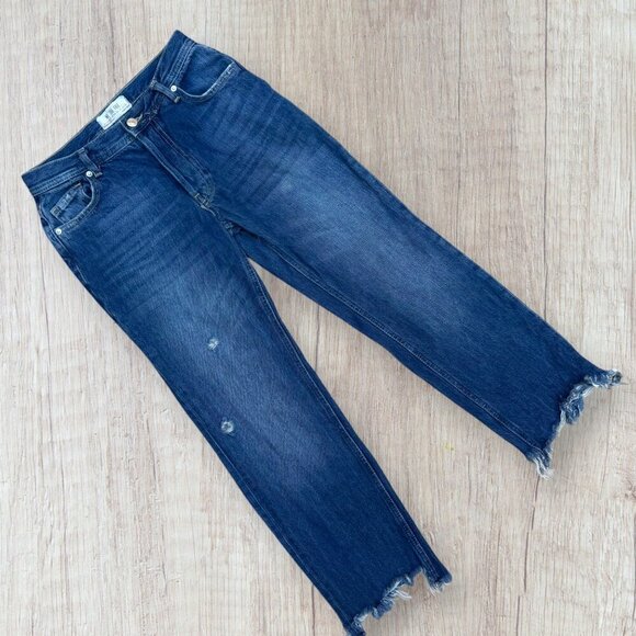 WE THE FREE Maggie Mid Rise Button Fly Straight Leg Frayed Hem Denim Jeans 26 /4 - Picture 4 of 8